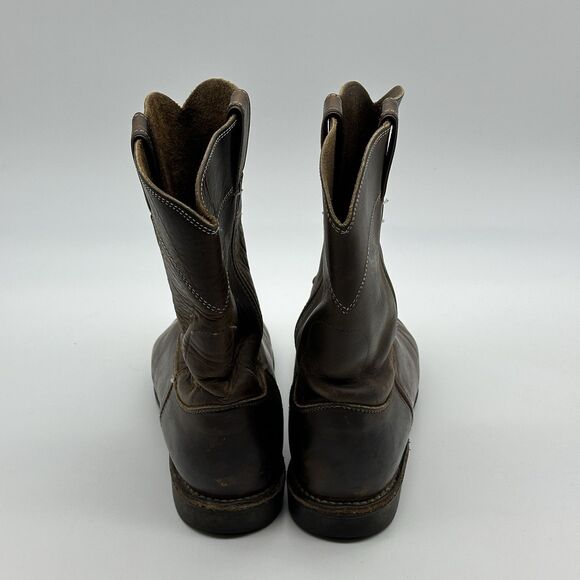 Justin Boots Mens Size 9.5 B Brown Leather Pull On Classic Roper Cowboy USA - Picture 4 of 16